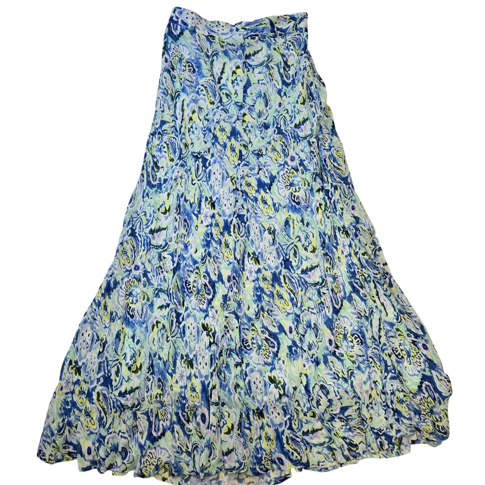 Esqualo Blue Green Abstract Floral Paisley Maxi Skirt Size 6 US 36 EU Lined